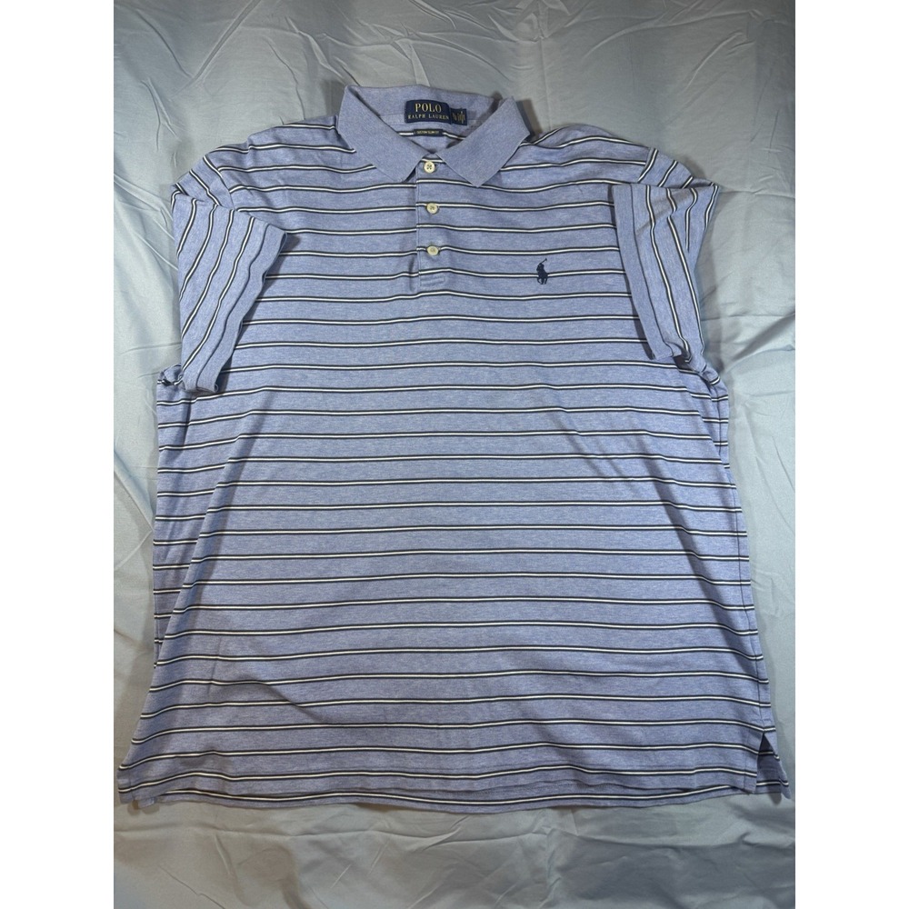 Polo Ralph Lauren Men's Blue & White Striped Custom Slim Fit Polo Size XL